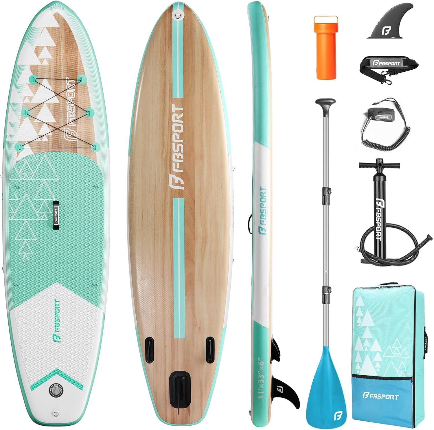 FBSPORT Planches à pagaie de 28,4 x 83,4 x 15,2 cm avec pompe électrique, planche à pagaie gonflable avec sac de transport, pont antidérapant, laisse, pagaie réglable pour jeunes et adultes débutants,