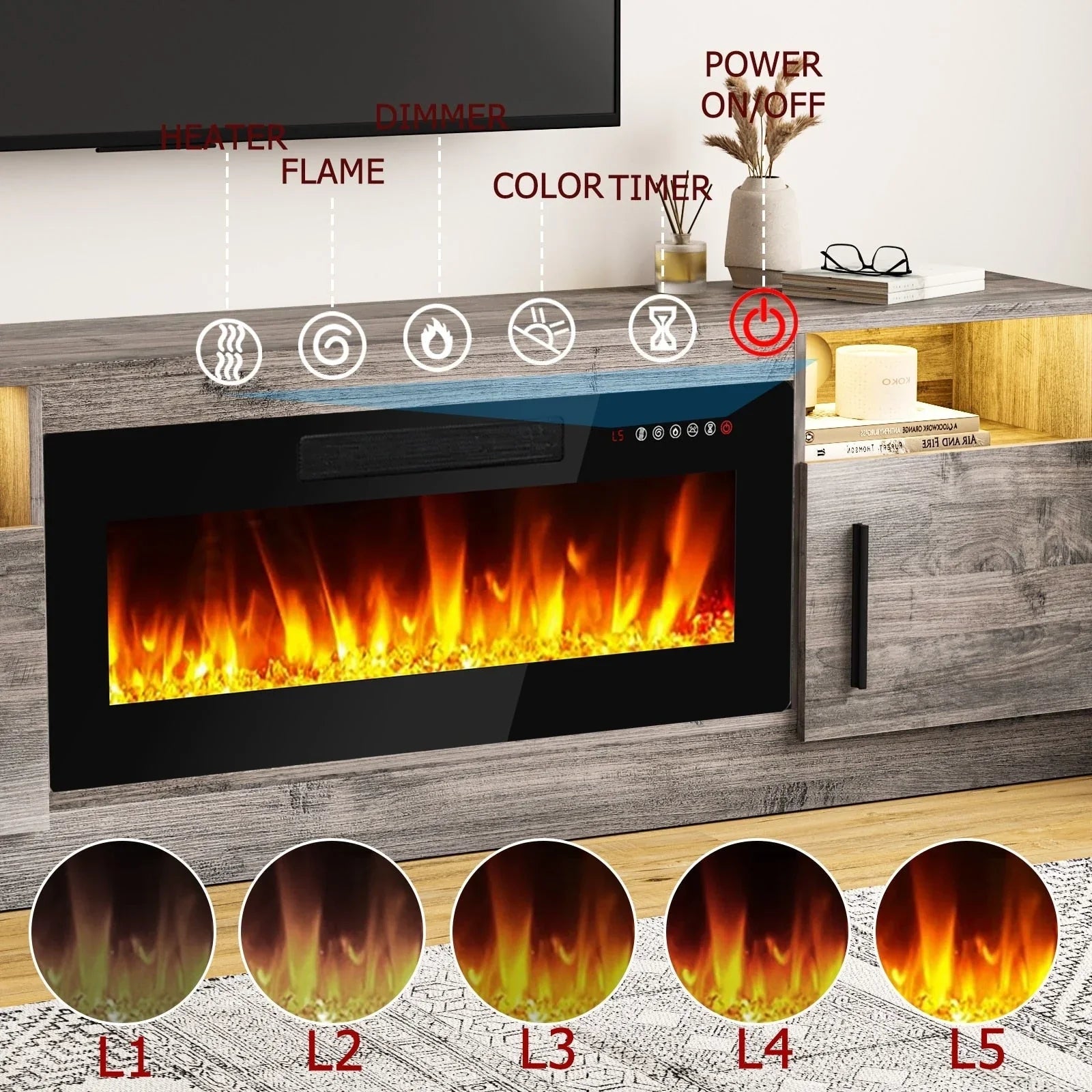 Bossin 70 Fireplace TV Stand with 36 Electric Fireplace, TV Stand for TVs Up to 80, 16 Colors LED Lights/Entertainment Center – Image 30