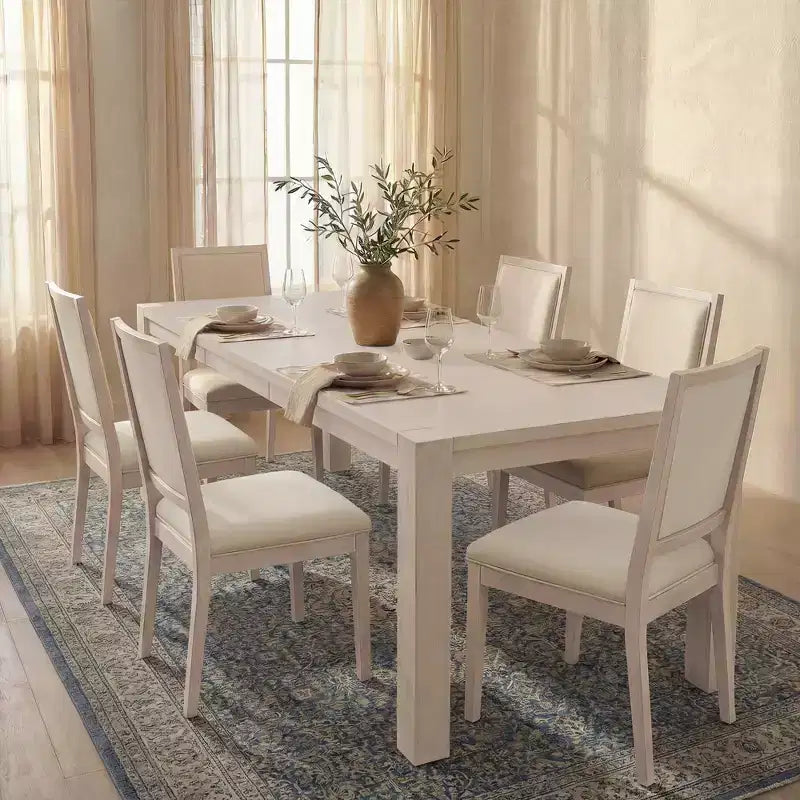 Modern Dining Set - 80 Table + 6 Cushioned Chairs, Solid Wood Frame, 400lbs Table Capacity, Easy Assembly – Image 51