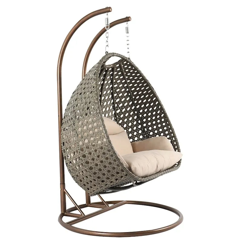 LeisureMod 2 Person Hanging Egg Chair with Stand - Outdoor/Indoor Rattan Wicker Patio Swing Hammock Lounger with Cushions – Image 13