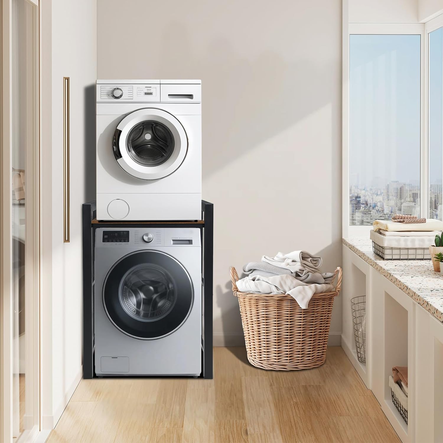 Washing Machine Support, Étagère Machine à Laver, Rangement Machine a Laver Avec 3 Hauteurs Réglables, Meuble de Rangement Machine a Laver et Sèche-Linge, Capacité de Charge de 350kg. (Noir) – Image 5