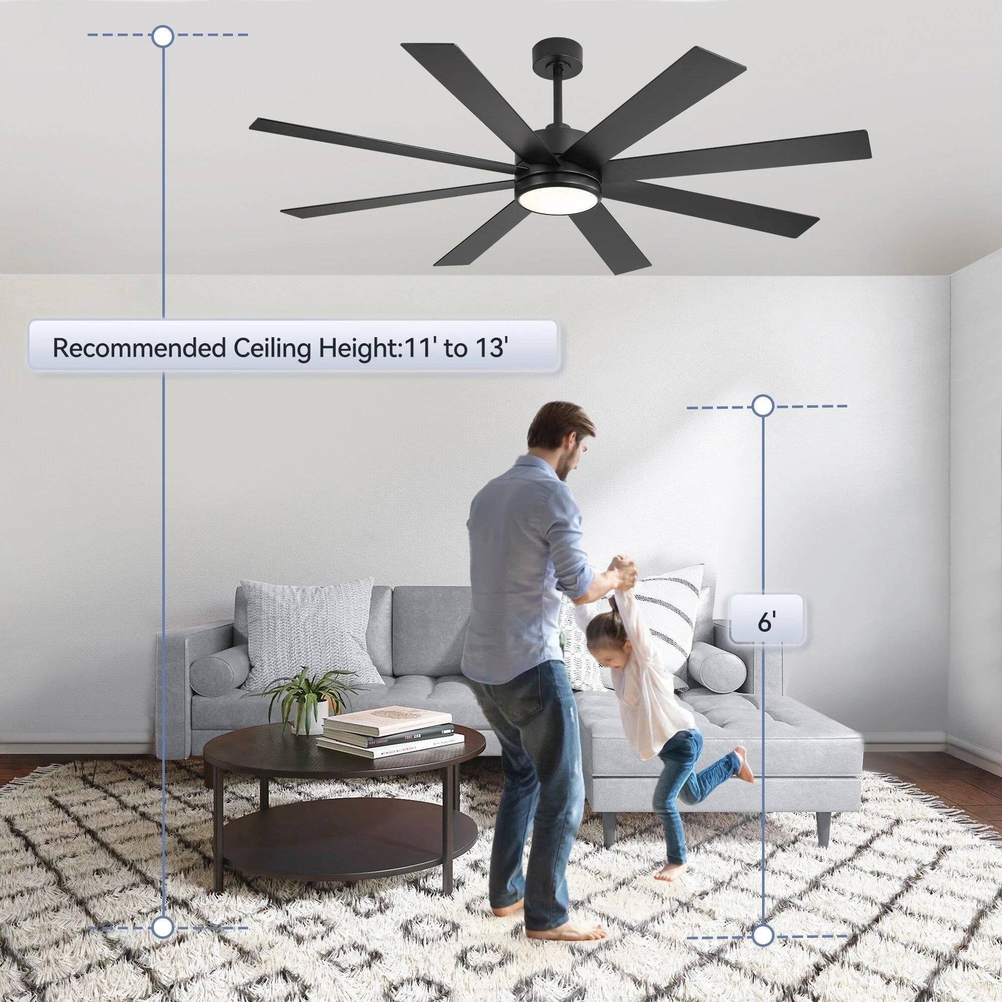 65 Inch 8-Blade Black LED Ceiling Fan with Light and Remote – Image 40