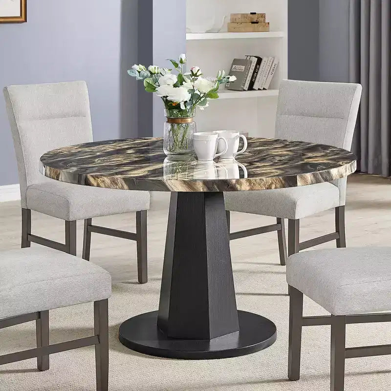 Roundhill Furniture Cavira Modern Faux Marble Dining Table with Wood Pedestal Base – Image 12