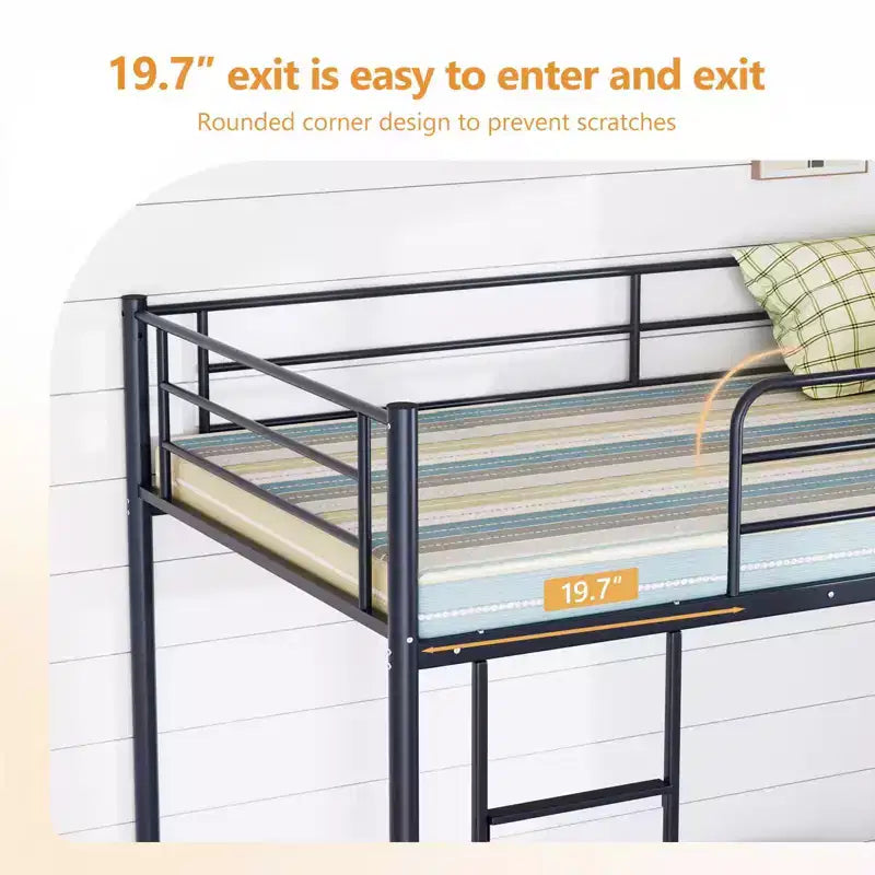 Karl Home Twin Over Twin Steel Bunk Bed Frame Ladder Bedroom Dorm Room for Kids Adult Children – Image 48