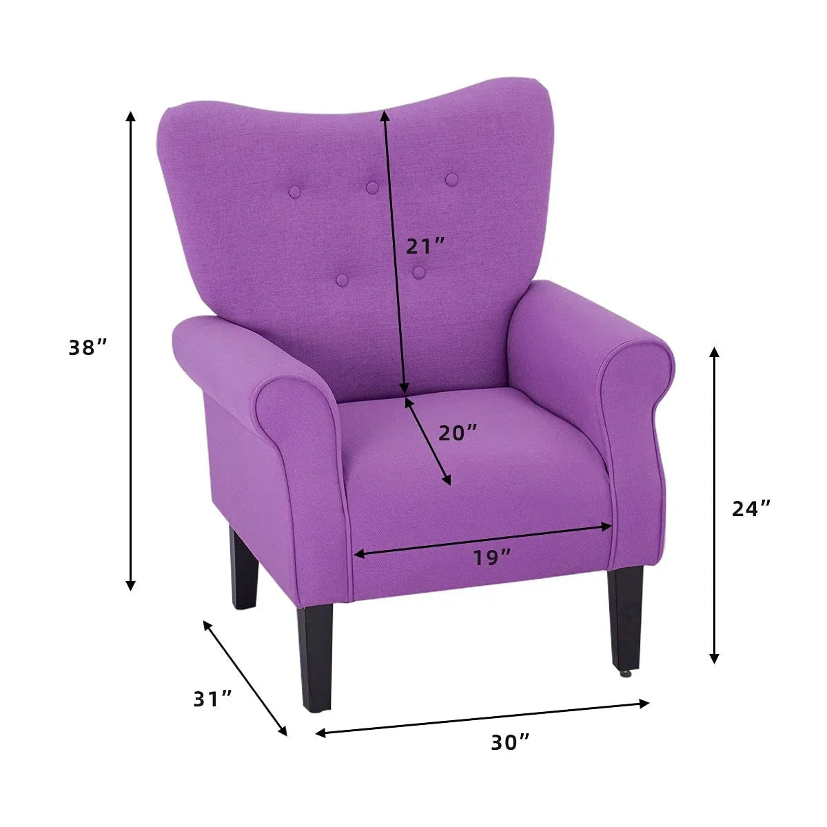 Erommy Modern Accent Chair, High Back Armchair, Upholstered Fabric Button Single Sofa with Wooden Legs for Living Room – Image 97