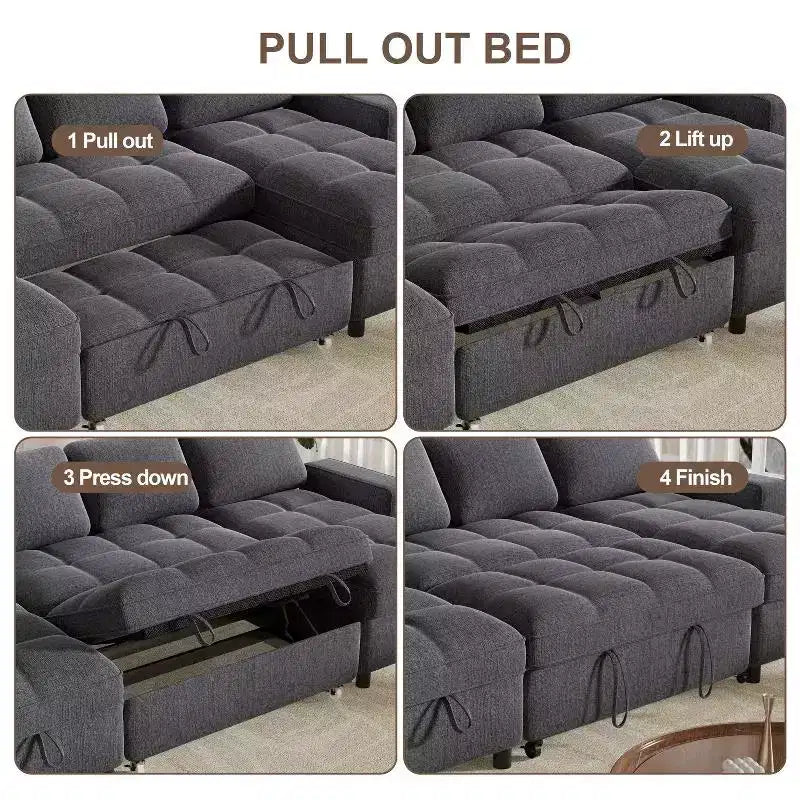 104 U-Shaped Convertible Sleeper Sofa Bed with Storage – Image 14