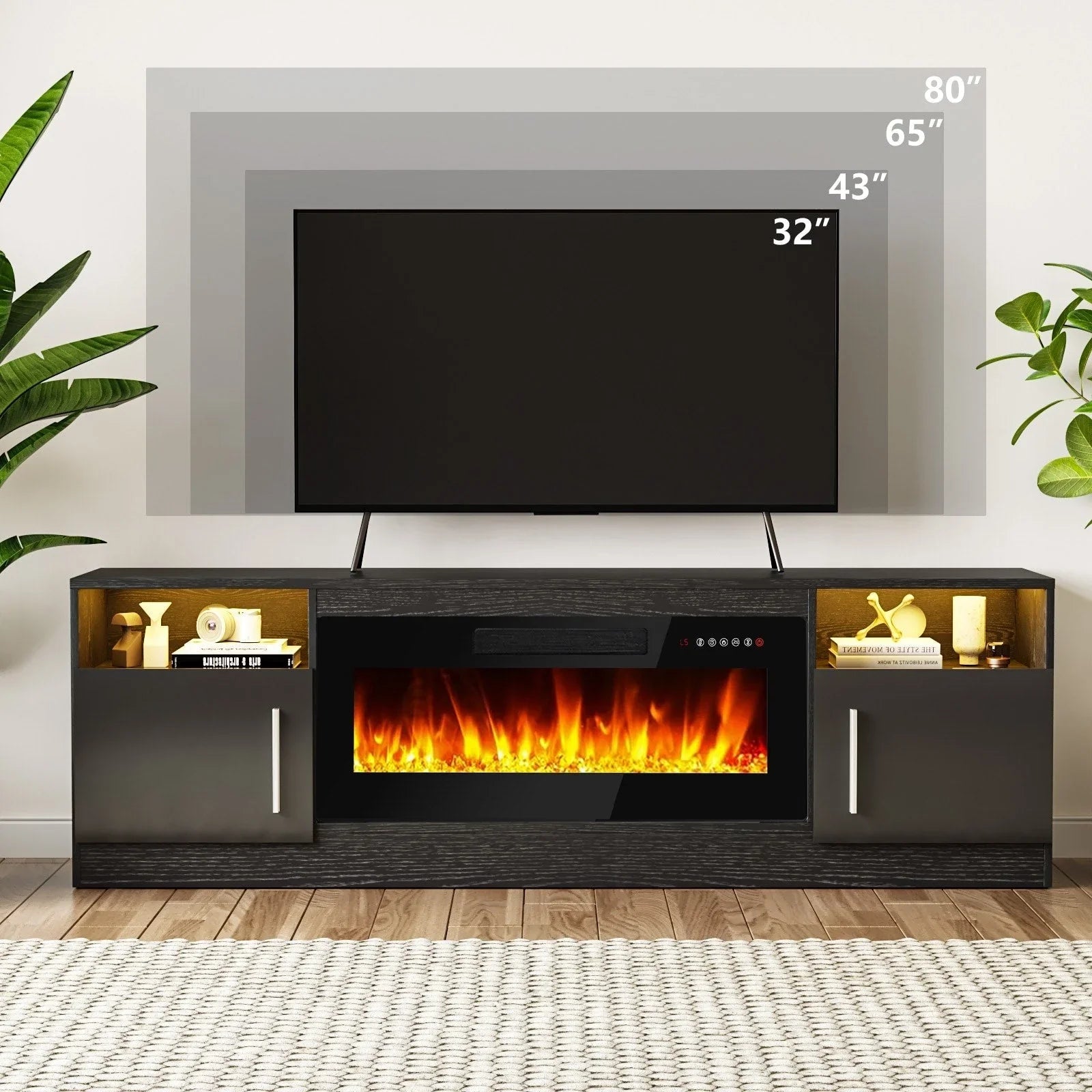 Bossin 70 Fireplace TV Stand with 36 Electric Fireplace, TV Stand for TVs Up to 80, 16 Colors LED Lights/Entertainment Center – Image 44