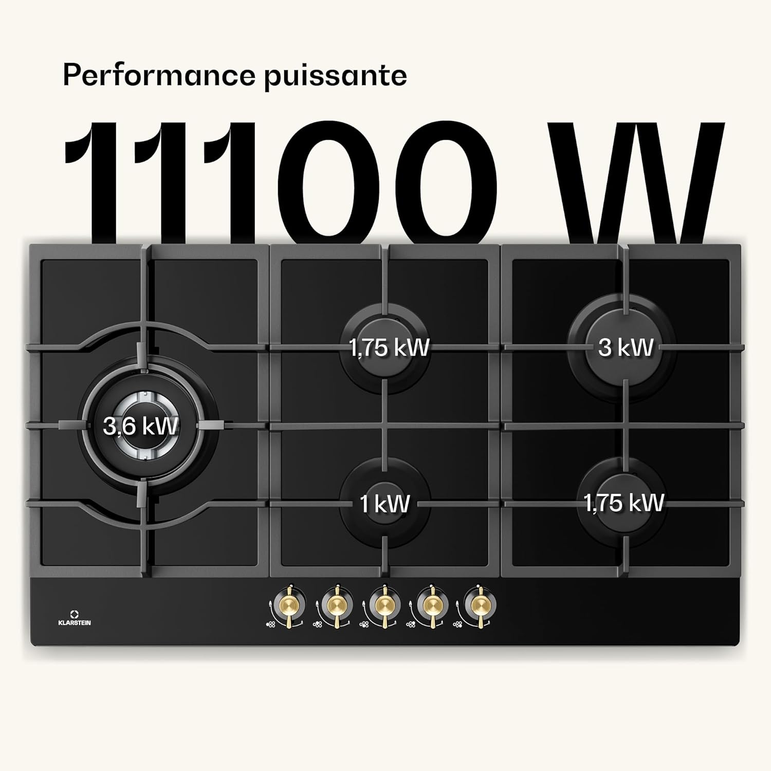 Klarstein Table de Cuisson à Gaz avec 5 Brûleurs – Plaque de Cuisson Encastrable 11100W, Surface en Acier Inoxydable, Compatible GPL – Image 3