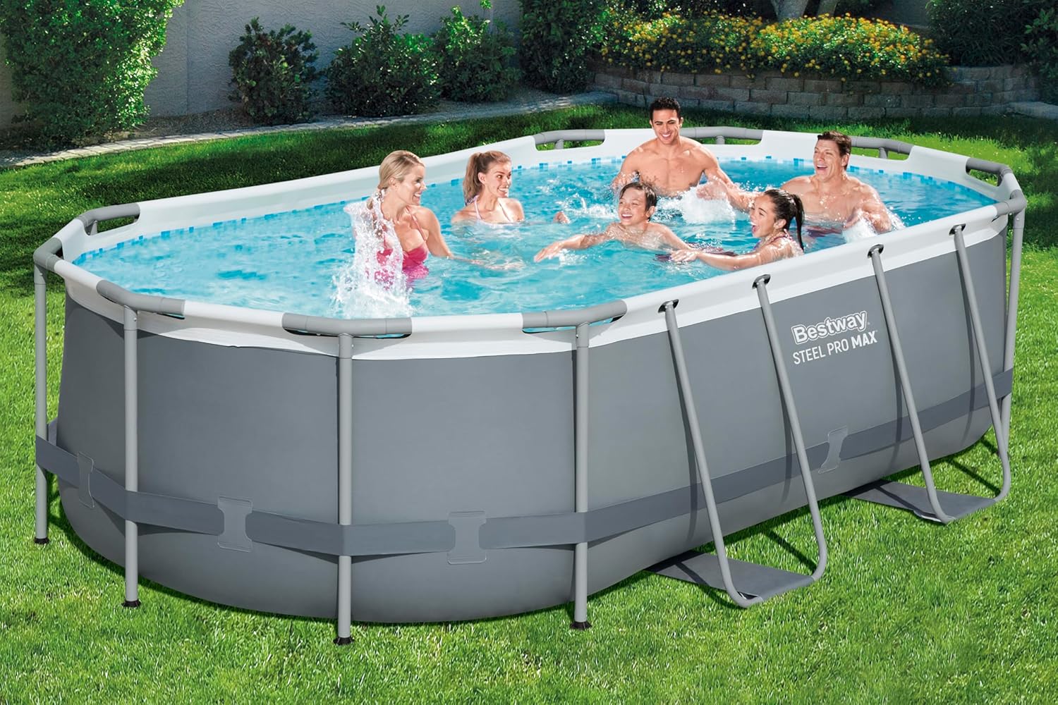 Bestway Power Steel Frame Piscine avec Pompe de Filtration 427 x 250 x 100 cm, Gris, Ovale – Image 3