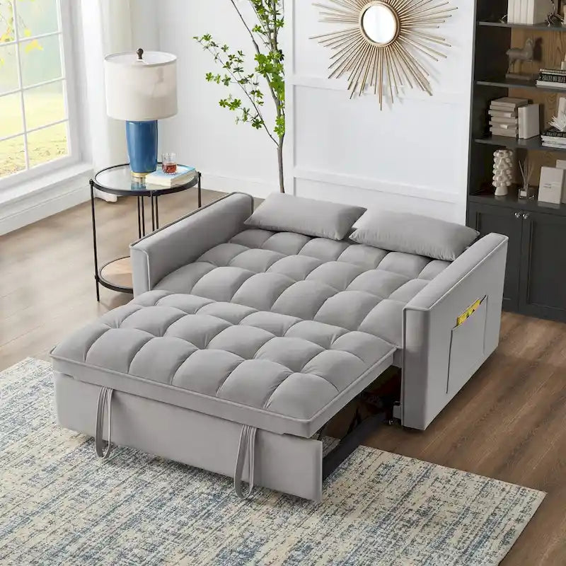 4 in1 Loveseat Sofa Bed with Armrests & Storage Pockets, Multi-Function Tufted Pull-out Sofa Bed with Adjustable Backrest – Image 21
