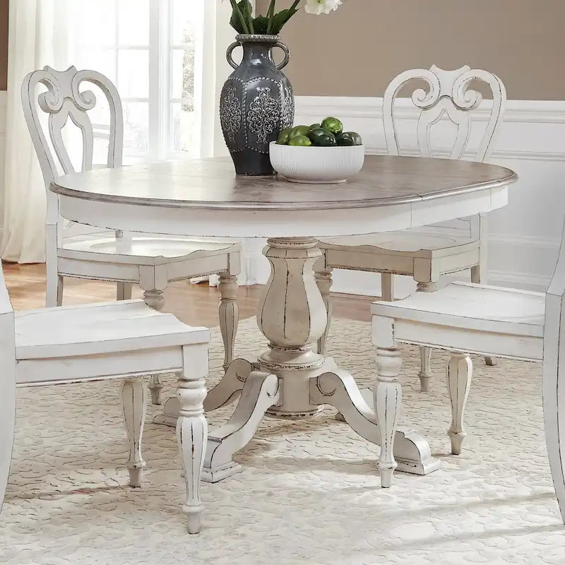 Magnolia Manor Round Pedestal Dining Table with Expandable Leaves - 2 Finishes – Image 2