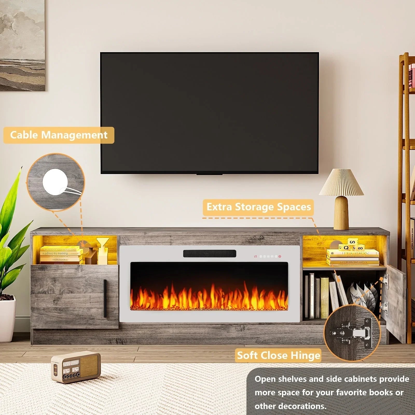 Bossin 70 Fireplace TV Stand with 36 Electric Fireplace, TV Stand for TVs Up to 80, 16 Colors LED Lights/Entertainment Center – Image 50