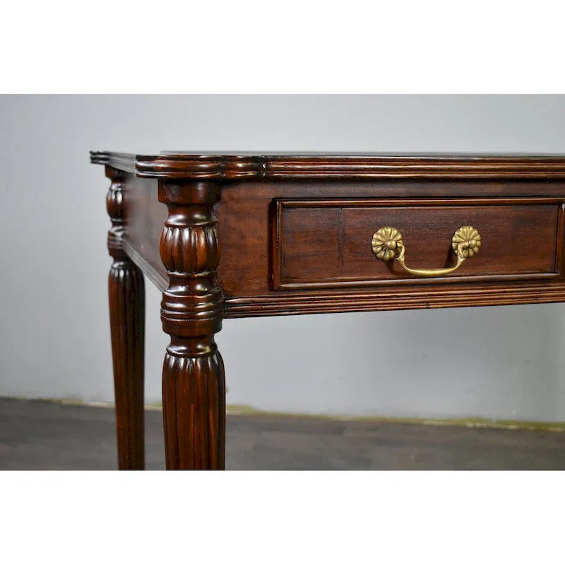 Dark Brown / Light Brown Victorian-Style Solid Mahogany Desk with Black Leather Top and 3 Drawers – Single Unit – Image 7