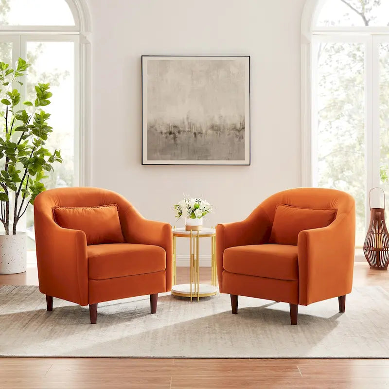 28.34W Set Of 2 Accent Armchair, Velvet Barrel Chair with Solid Wood Legs – Image 26