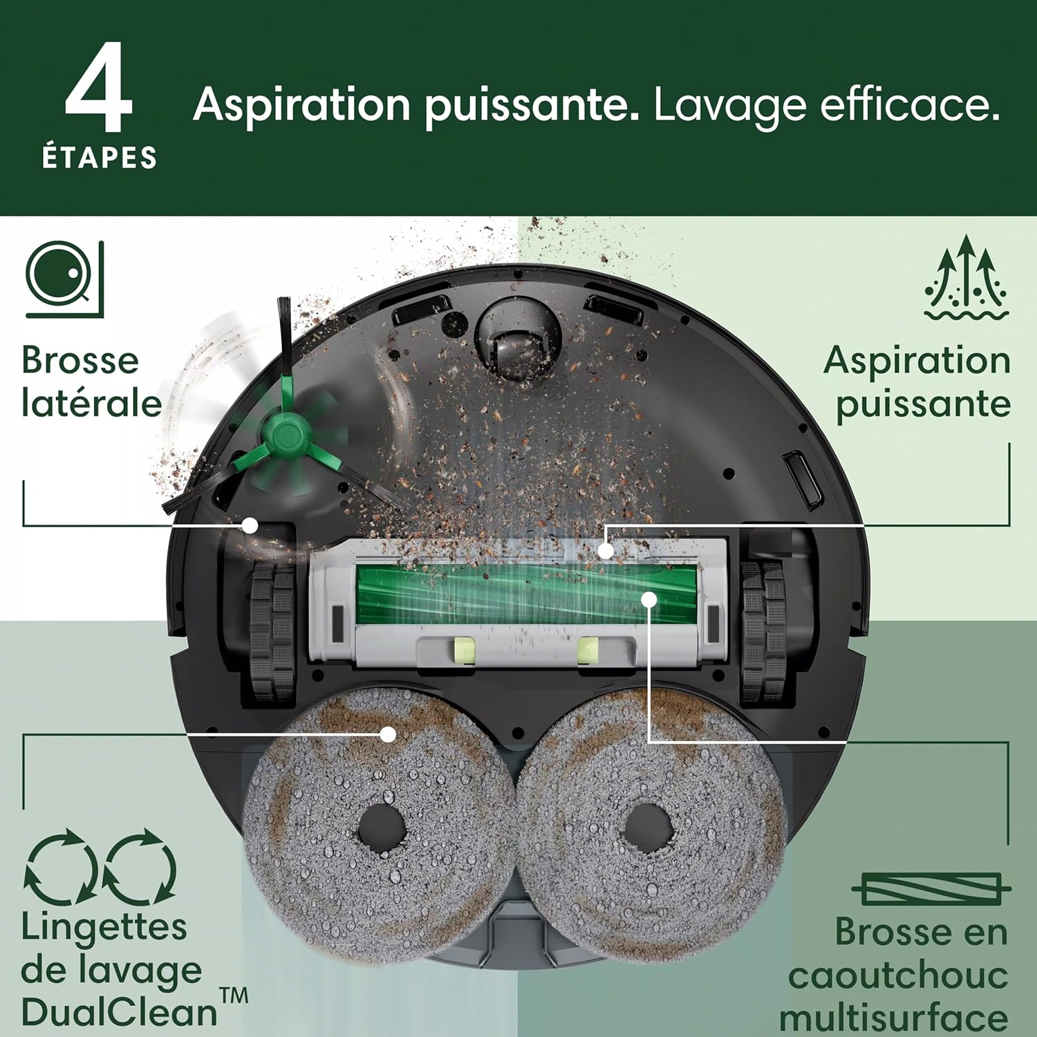 iRobot Roomba Plus 405 Combo Robot + AutoWash - Base Multifonction - Lavage et séchage des lingettes - LiDAR Clearview - 75 Jours d'autovidage - Double Lavage avec SmartScrub - Noir – Image 3