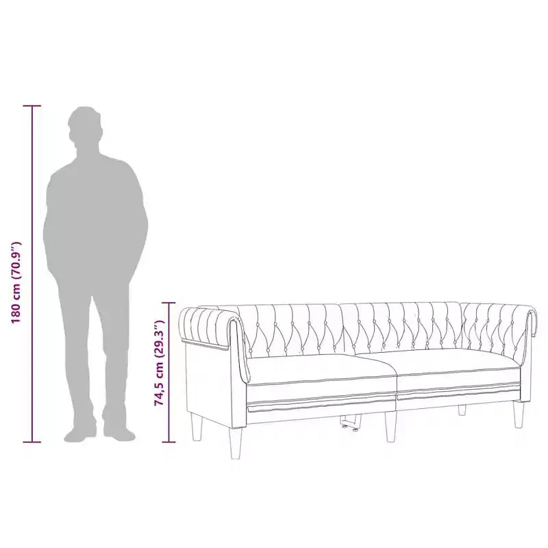 vidaXL 3-Seater Chesterfield Sofa - Brown Fabric Upholstered Living Room Settee - Stylish & Comfortable Furniture – Image 6