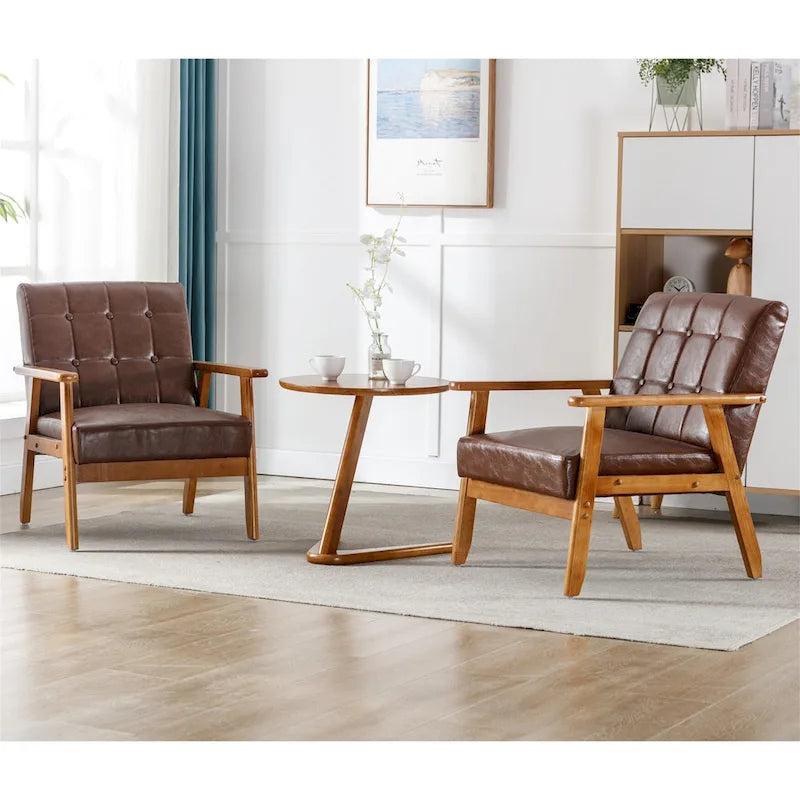 Mid Century Modern Accent Chairs Set of 2 with Side Table – Image 12