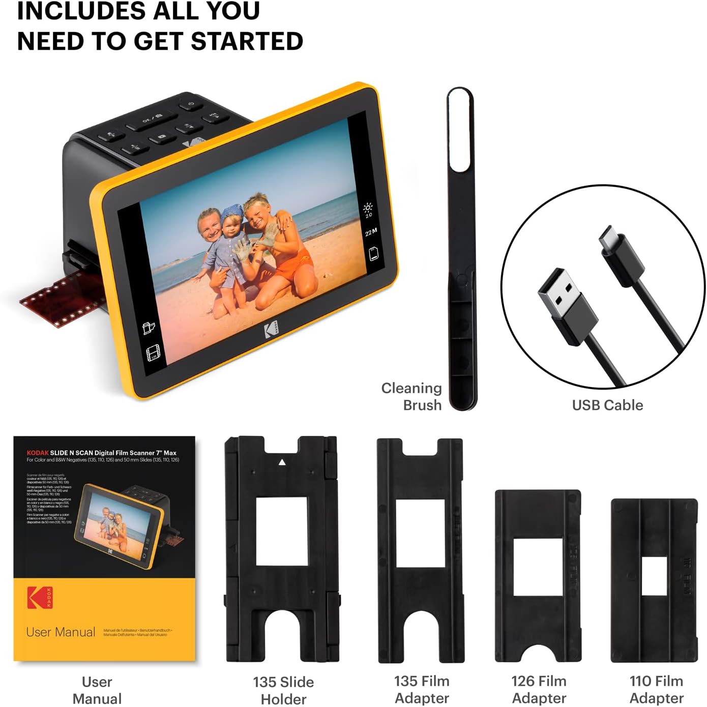 Kodak Slide N Scan Scanner de Film numérique Max 7- Grand écran LCD 7 convertit Les négatifs Couleur en 22MP HD n & b JPEG RODFS70 – Image 5