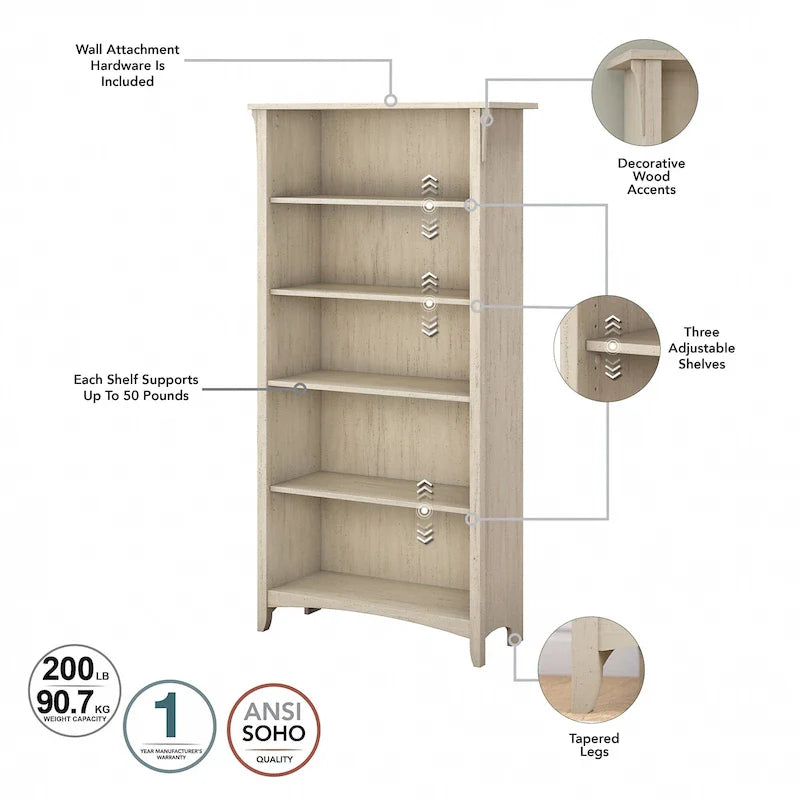 Salinas Tall 5-shelf Bookcase (Set of 2) by Bush Furniture – Image 24