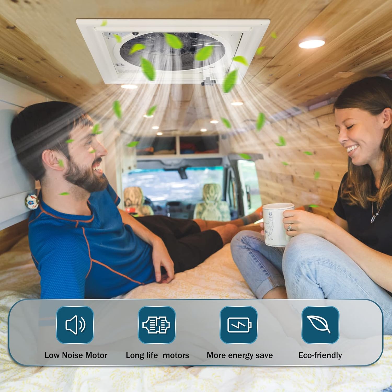 Brolteja Ventilateur de toit camping car,12V RV Ventilateur D'éChappement De Toit,Lanterneau Camping car d'extraction Réversible,40 * 40cm Avec Protection Contre Les Insectes Lucarne – Image 6