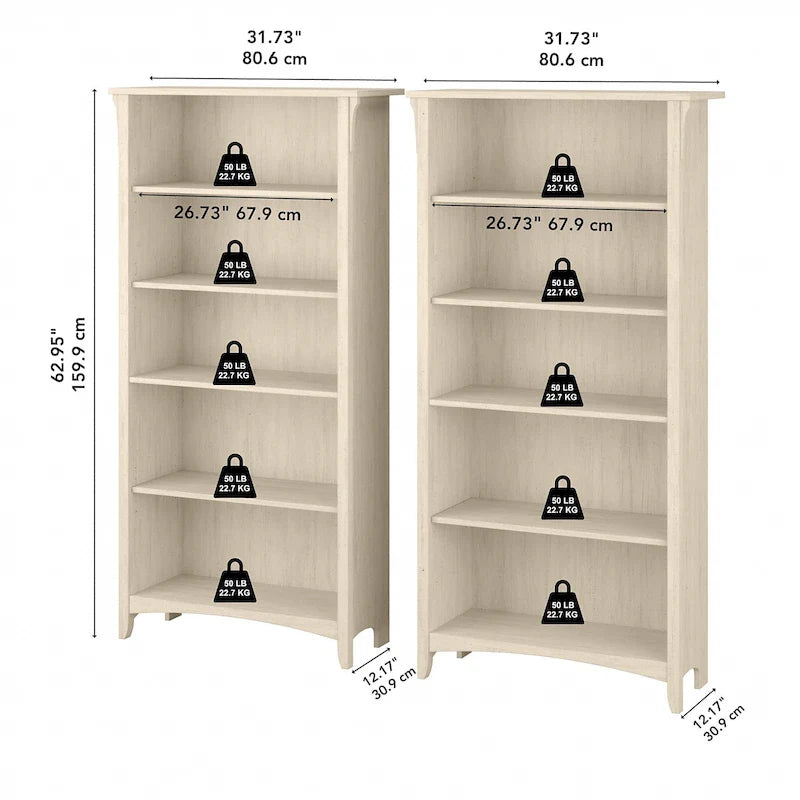 Salinas Tall 5-shelf Bookcase (Set of 2) by Bush Furniture – Image 27