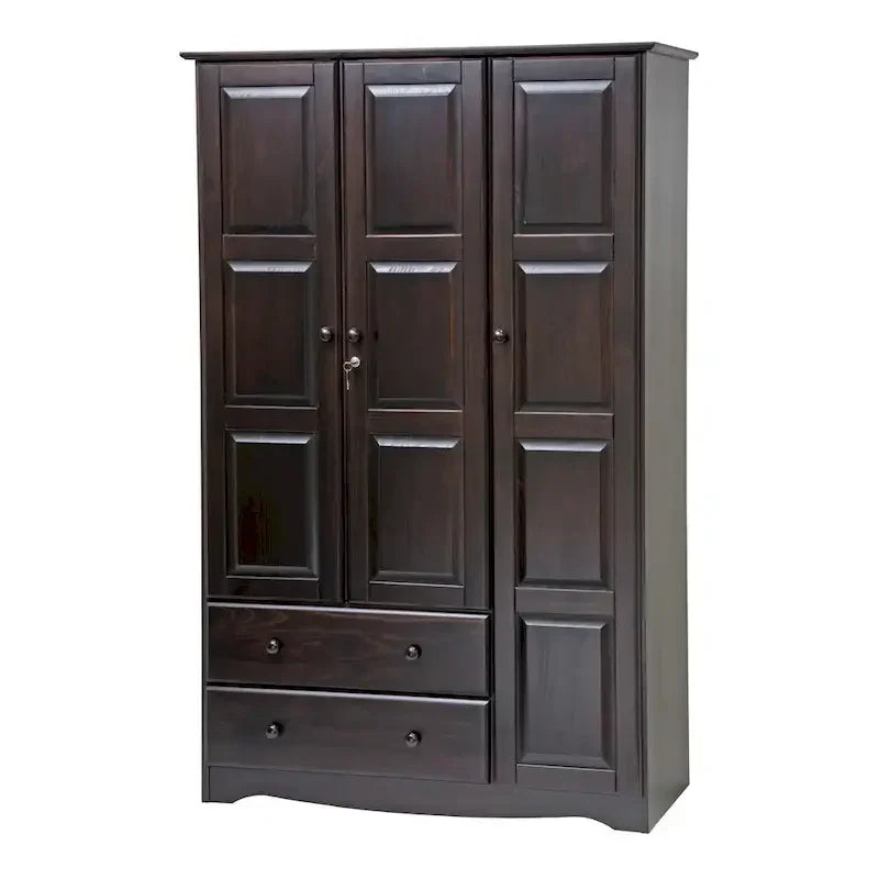 3-Door Wardrobe Armoire - White/Mocha/Java - Solid Wood – Image 13
