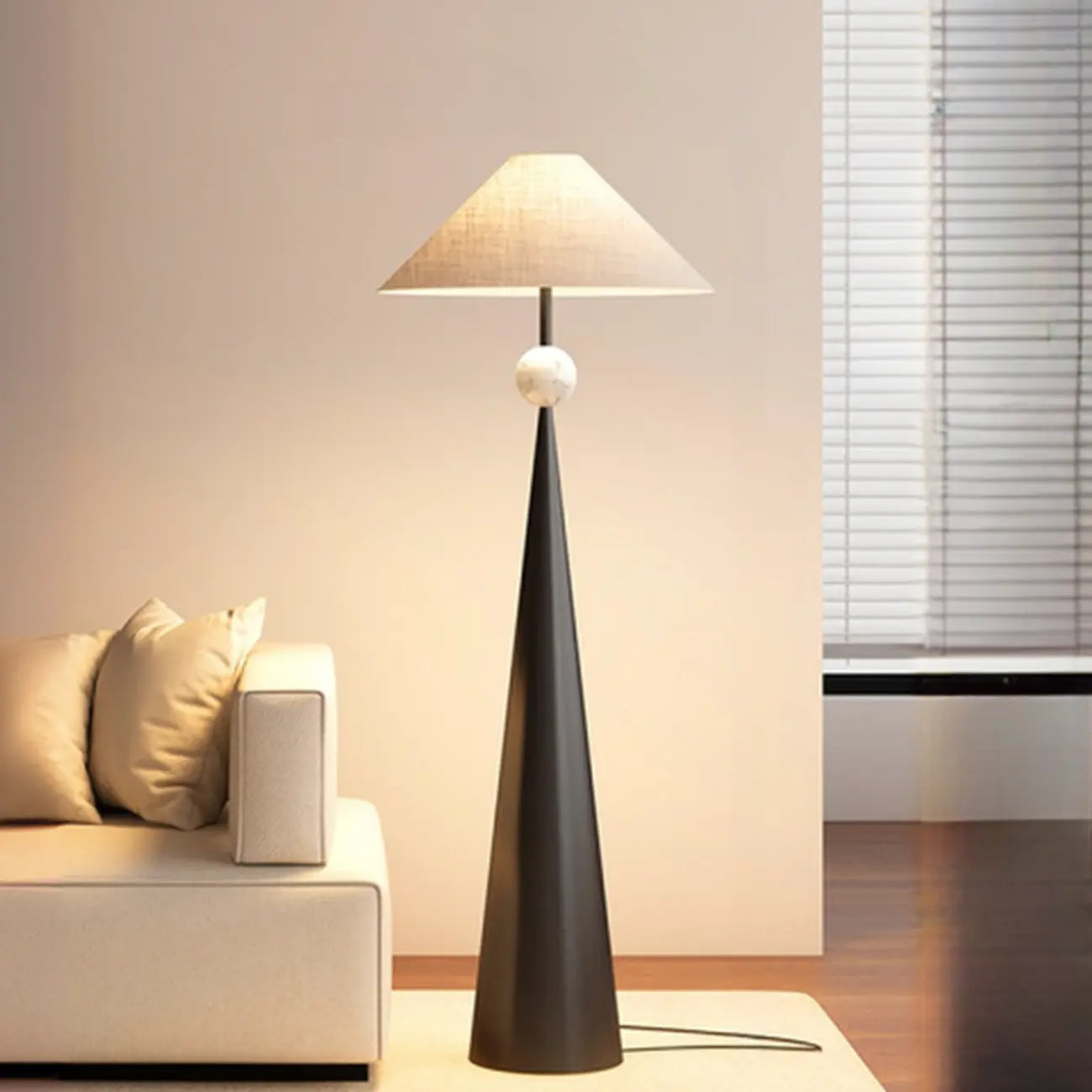 Contemporary Tapered Metal Floor Lamp Fabric Shade – Image 47
