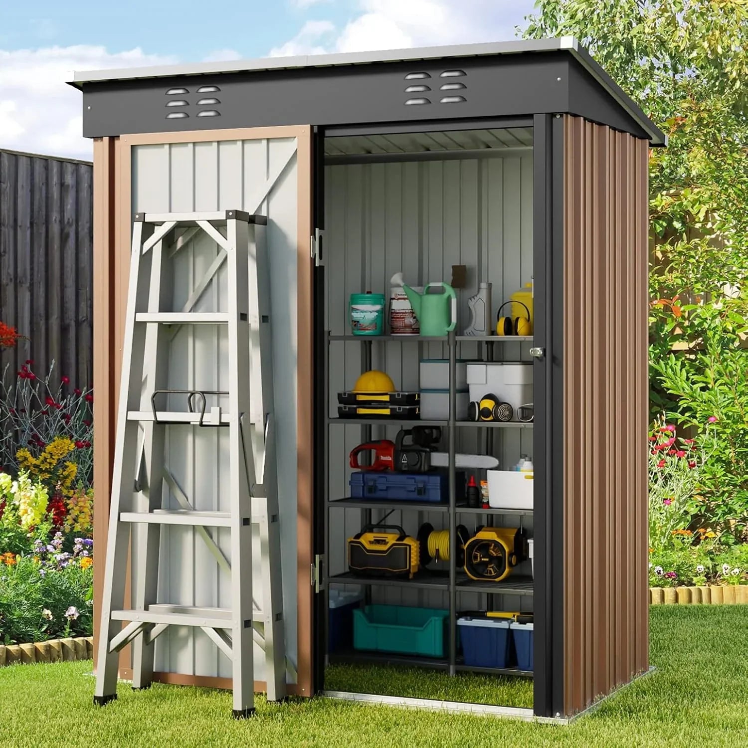 Outdoor Storage Metal Shed Garden Tool Shed with Lockable Door for Patio Furniture and Tools – Image 2