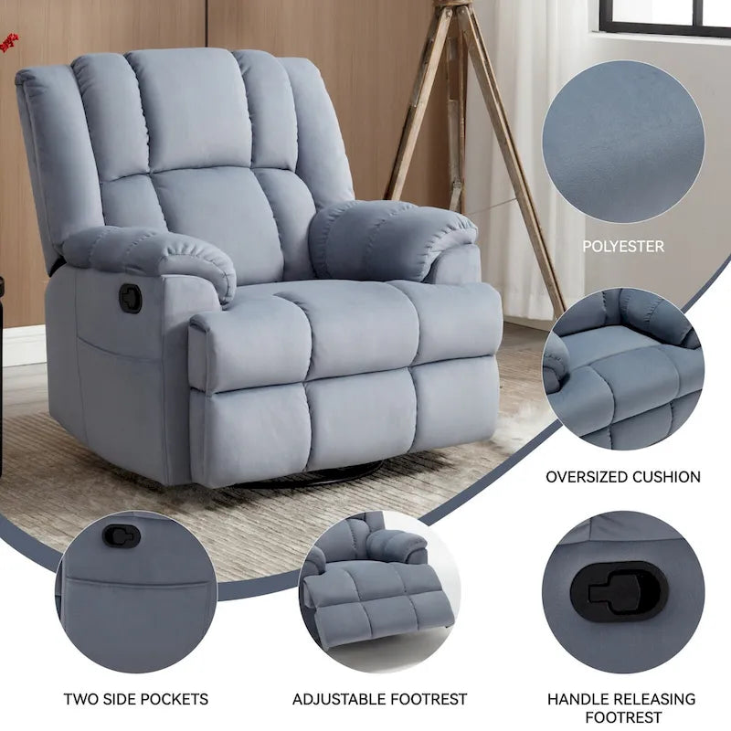 Lazy Boy Swivel Rocker Fabric Recliner Chair, Overstuffed Large Manual Recliner Glider with Pillow Top Arms and Cushion Back – Image 27