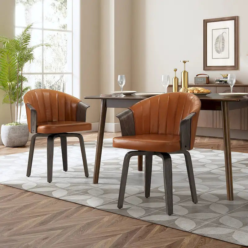 Bentwood and PU Swivel Dining Chairs (Set of 2) – Image 4