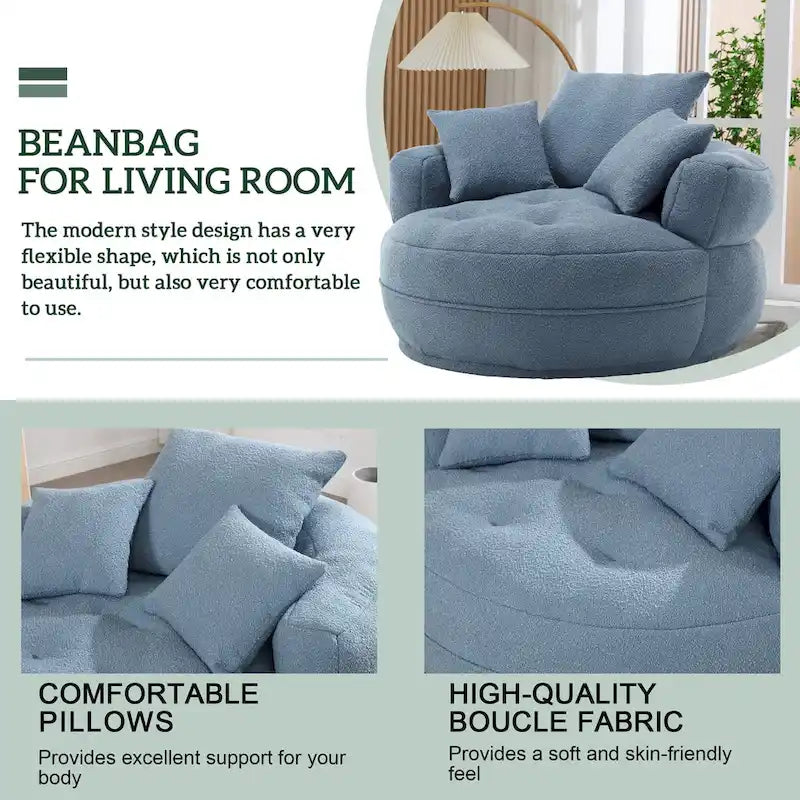 Round Lazy Sofa Chair – White/Blue/Grey/Yellow/Orange/Rose Red/Navy/Green, Single & Couple Seat – Image 22