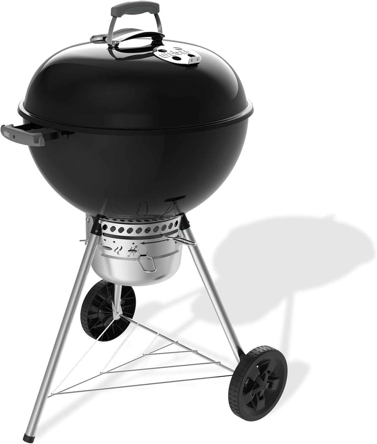 Weber Original Kettle Premium barbecue à charbon/couvercle et cuve en acier émaillé, grille 57 cm, système One-Touch de nettoyage, thermomètre intégré, trépied avec roulettes, noir
