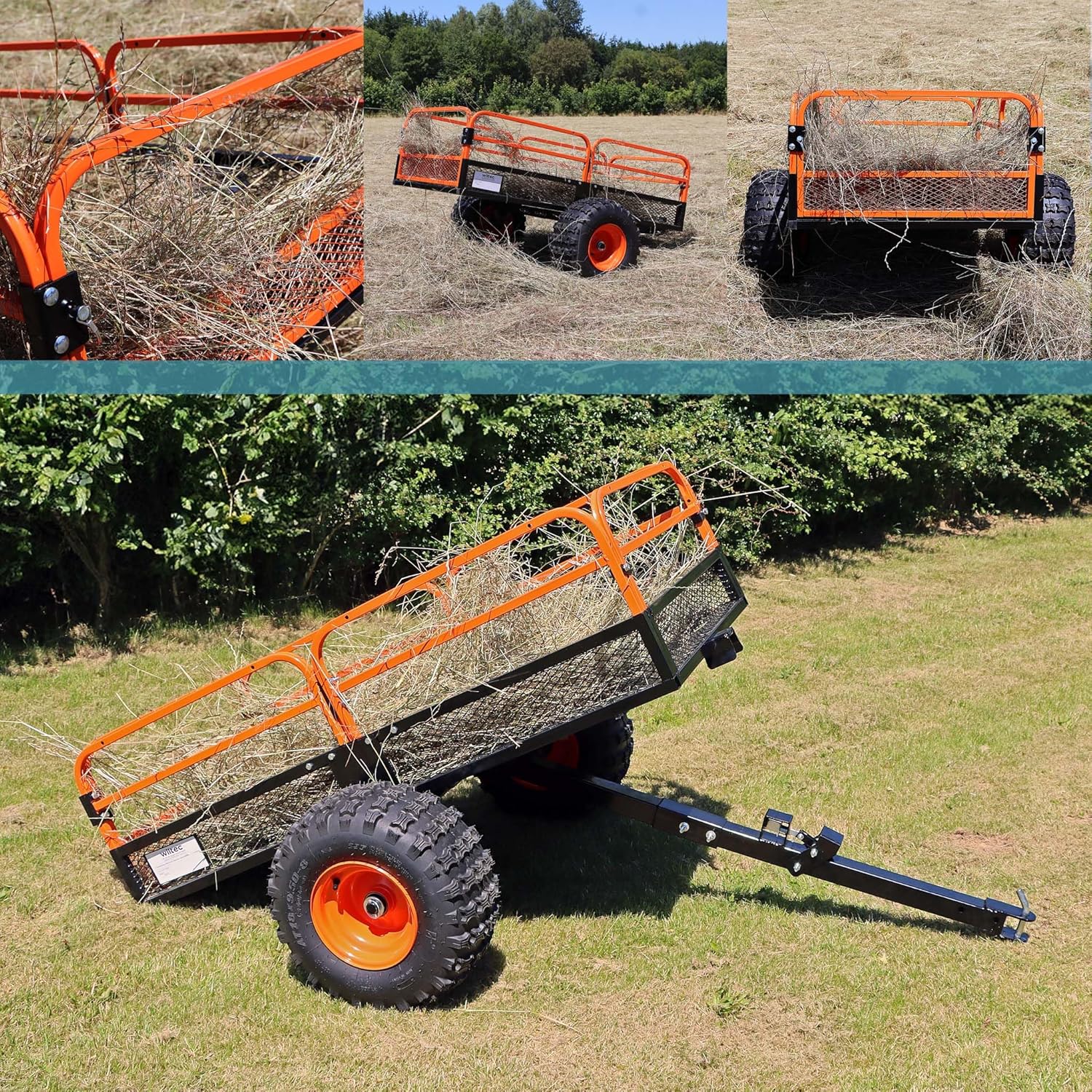 Wiltec Remorque basculante - 2159 x 1219 x 762 mm - capacité 680 kg - avec Grille et Parois amovibles - pour Tondeuse autoportée ATV Jardinage Transport – Image 2