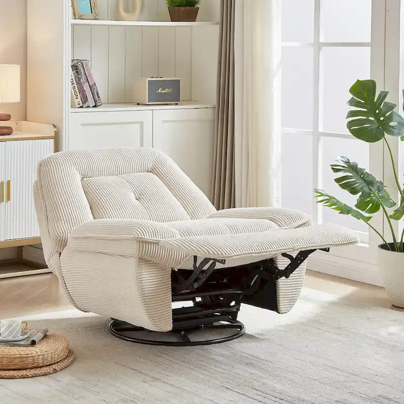 Corduroy Swivel Glider Recliner, Footrest for Living Room – Image 3