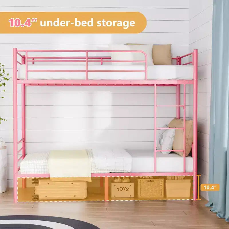 Karl Home Twin Over Twin Steel Bunk Bed Frame Ladder Bedroom Dorm Room for Kids Adult Children – Image 19