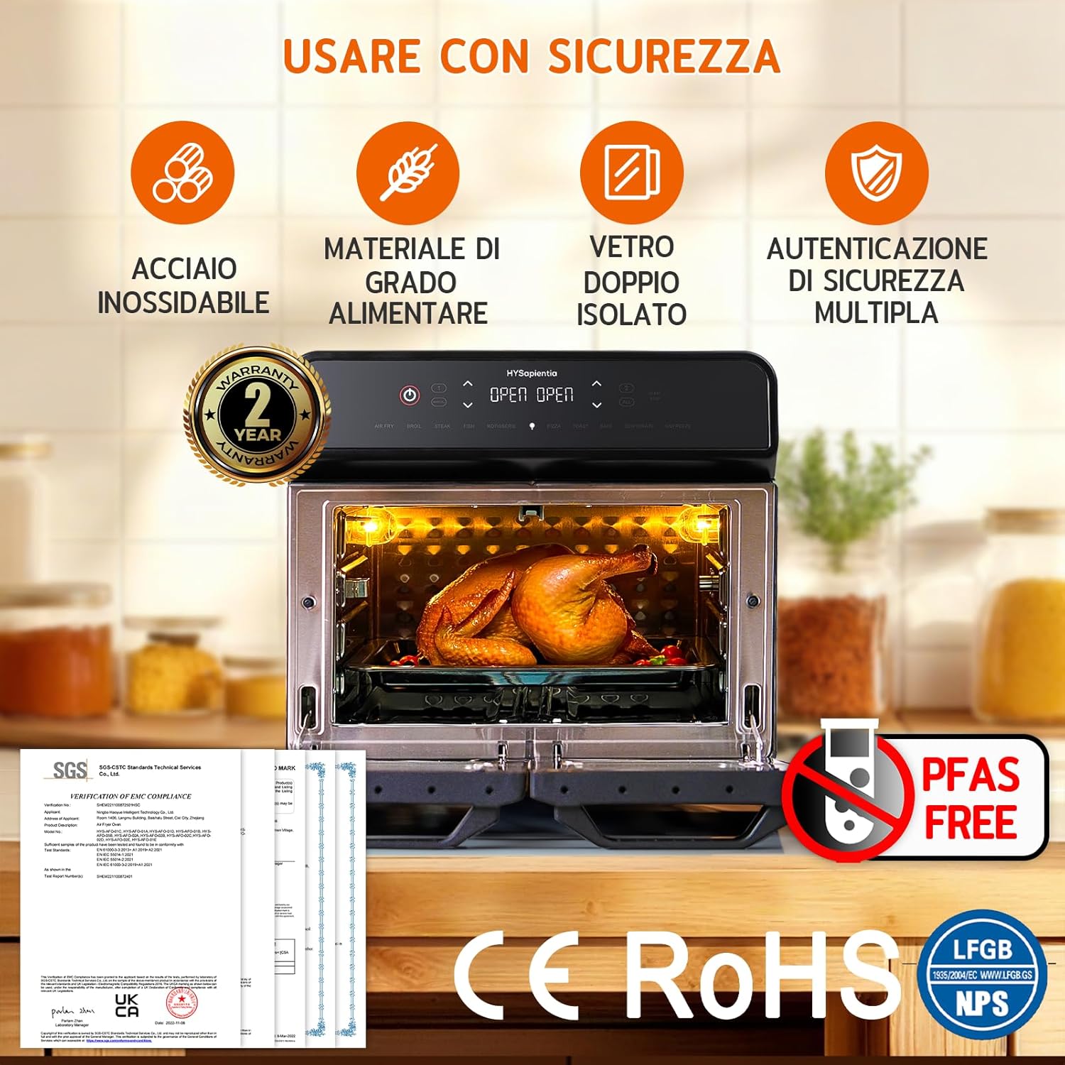 HYSapientia Four de 22 litres, Friteuse à air chaud, double panier, Friteuse à air chaud, 2400 W, 2 paniers en acier inoxydable, 10 fonctions, double température, divisée en deux gammes de serrage – Image 6