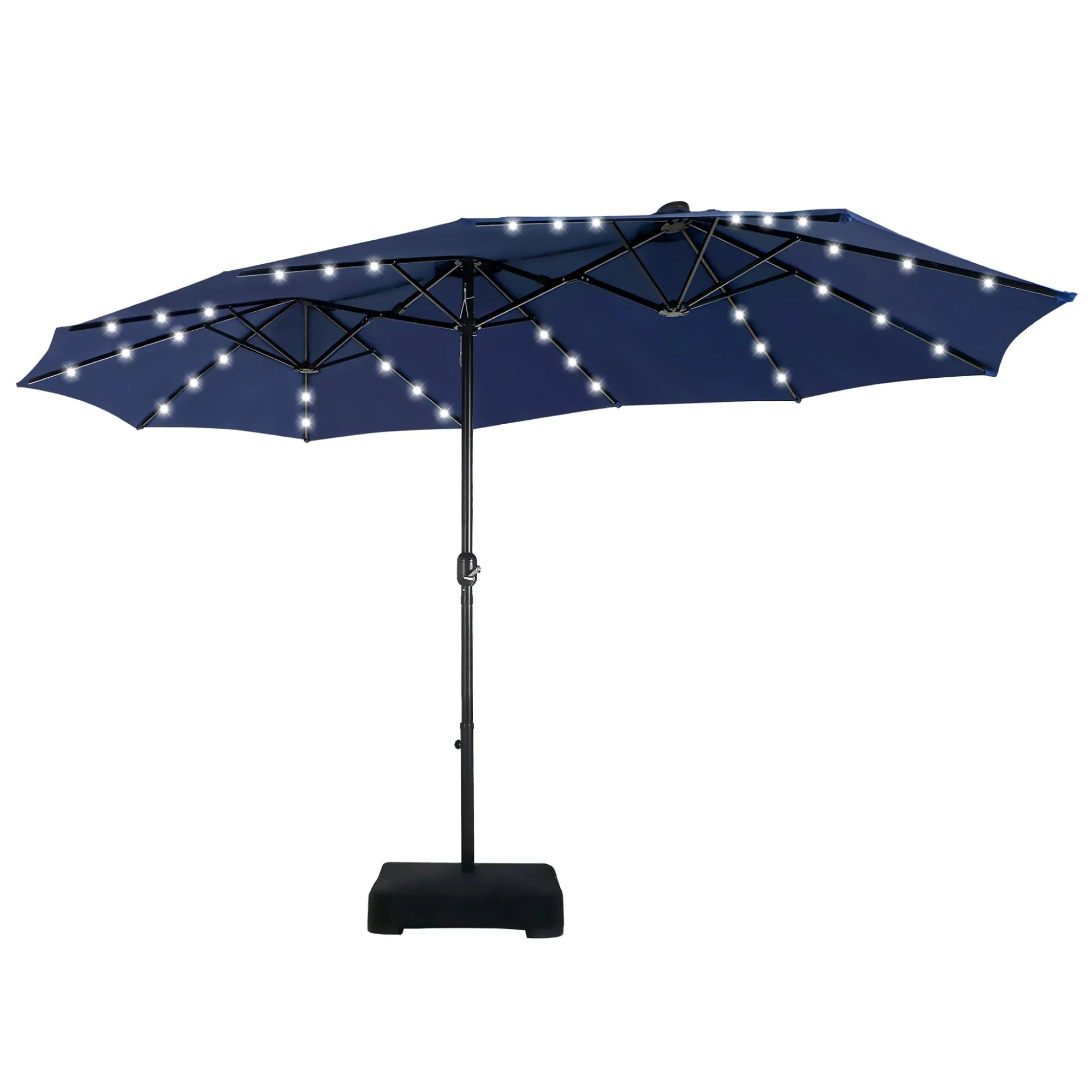 MAISON ARTS 15-foot Rectangular Crank Double-sided Outdoor Market Umbrella Solar LED Lighted Patio Umbrella with Base Included – Image 29