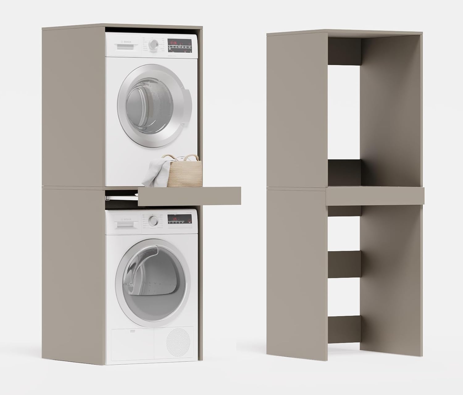 PLATAN ROOM Armoire superposée pour machine à laver et sèche-linge - 187 x 65 x 66 cm - Gris Argile