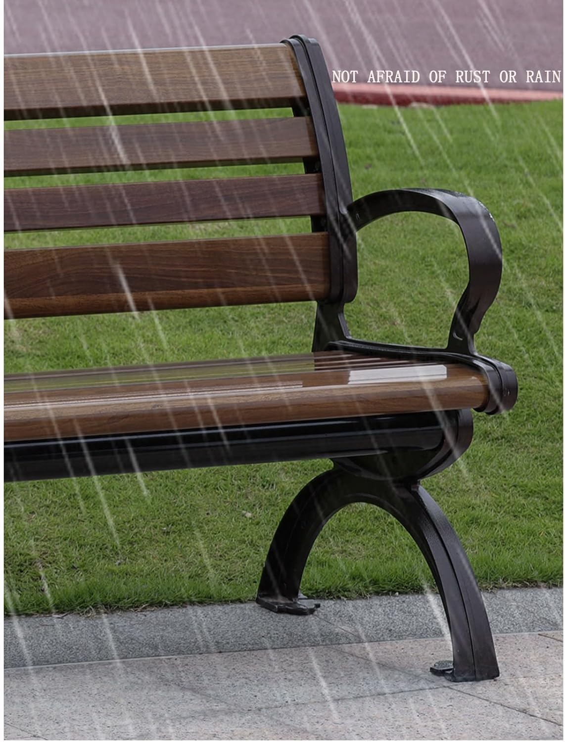 HZEPDVT Banc de Jardin en Aluminium for Trois Personnes avec Dossier et accoudoirs, résistant aux intempéries et à la Rouille, Banc de terrasse à Lattes métalliques – Image 5