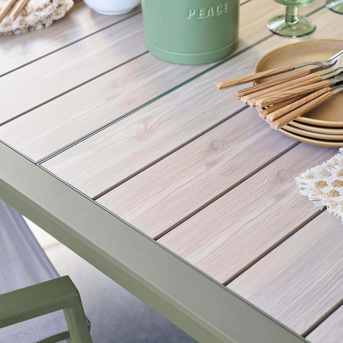 Hespéride - Table de Jardin Extensible Evasion Beige - 10 Places - Aluminium Antirouille Aluminium Effet Bois - Rallonge Coulissante – Image 8