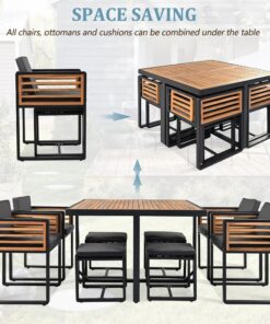 Alternative view of 18-Pieces Acacia Wood Patio Dining Set, 8 Cushioned Chairs & 8 Ottomans & 2 Square Table