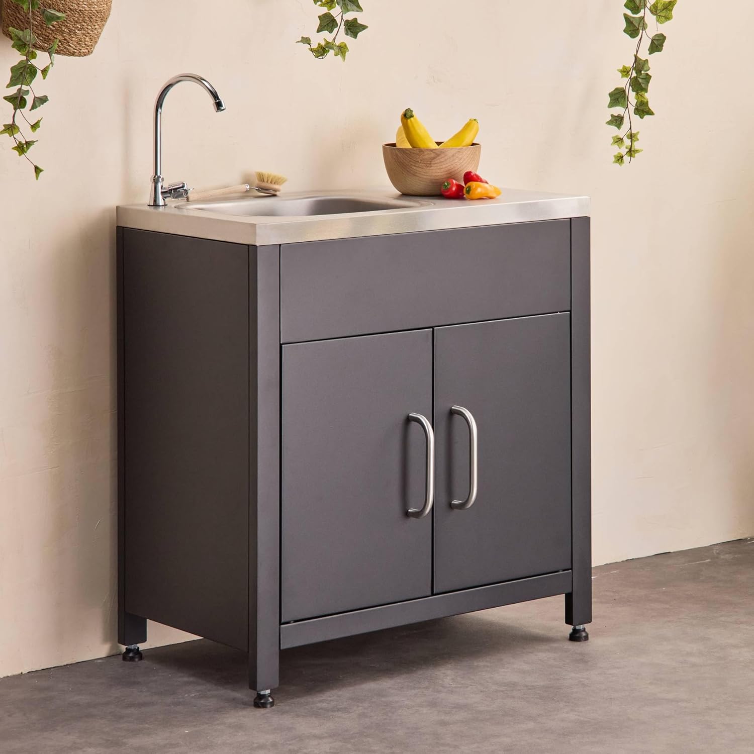 sweeek - Meuble de Cuisine extérieure en Acier avec évier L80cm – Image 2