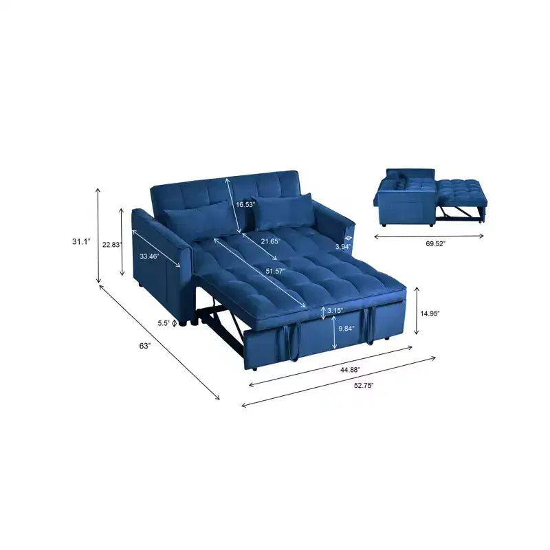 Cement Gray 3 in 1 Velvet Convertible Sleeper Sofa Bed with Pillows and Pockets, Modern Pull Out Couch Bed, Adjustable Backrest – Image 10