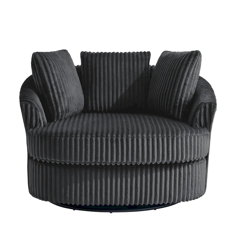 2 Set Oversized 43 W Plush Corduroy Swivel Barrel Chair with Pillows – Image 26