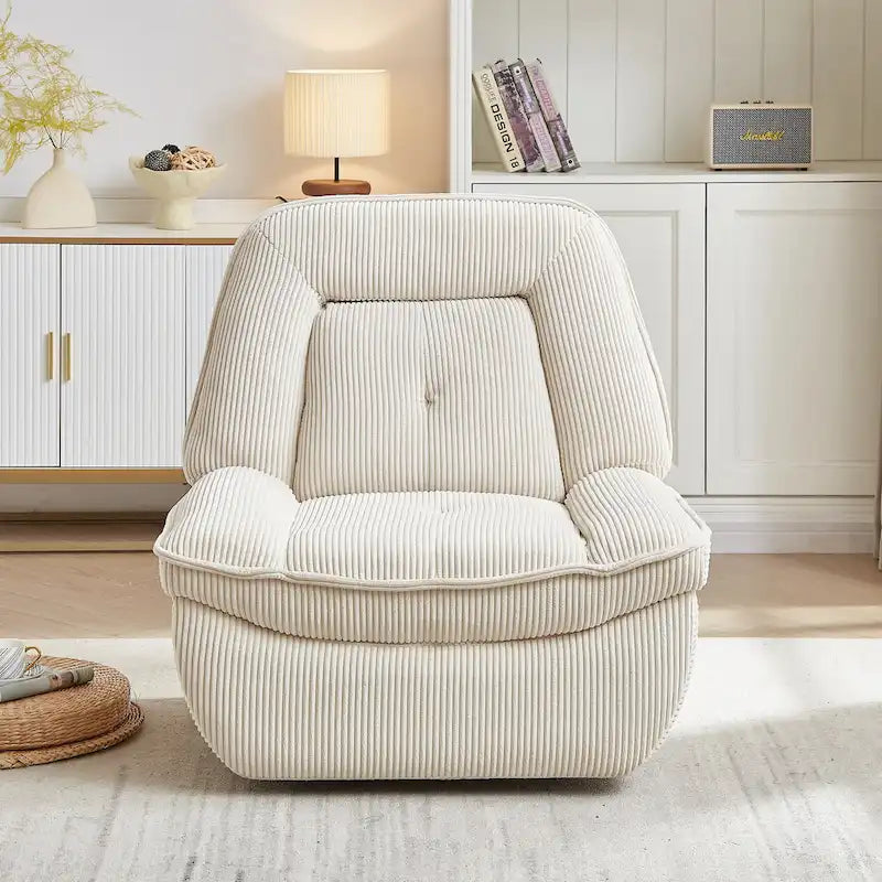 Corduroy Swivel Glider Recliner, Footrest for Living Room – Image 5