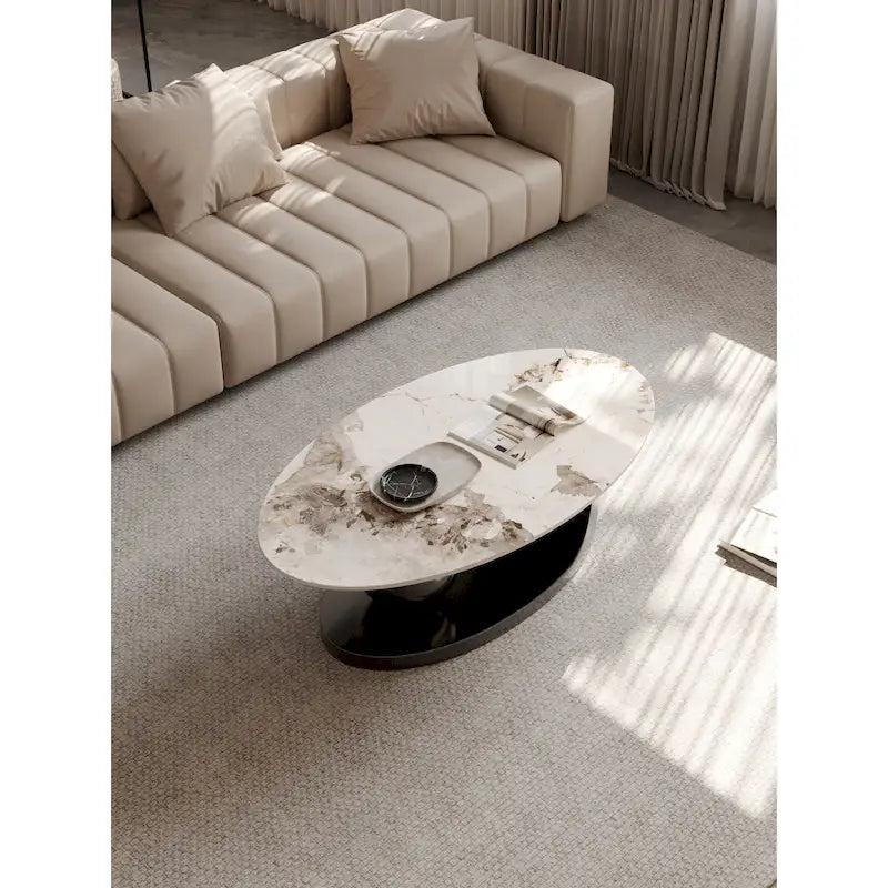 51 Modern Pandora Oval Coffee Table with Glossy Sintered stone top, Luxury Coffee Table, Stainless Steel Legs for Livingroom – Image 14