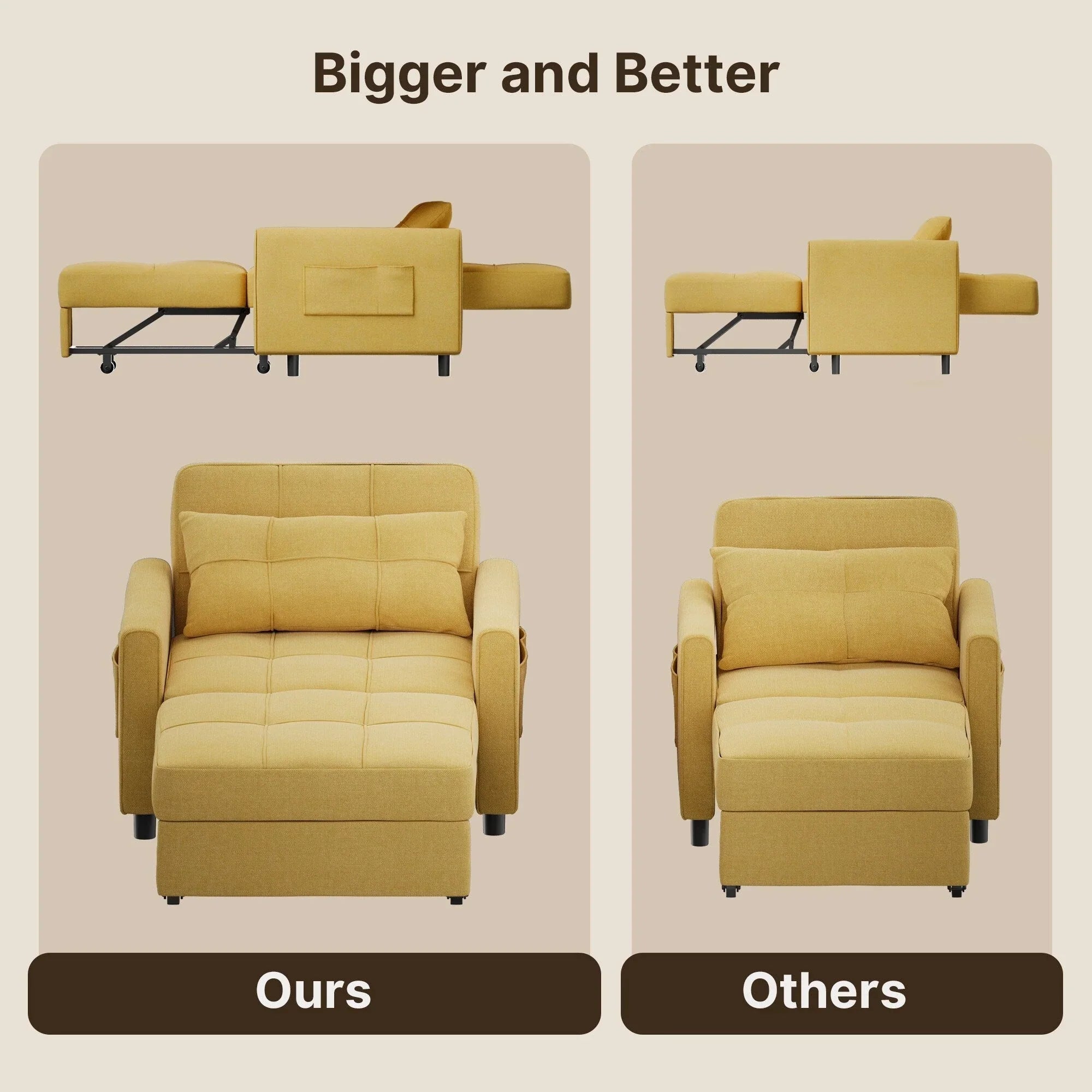 3-in-1 Adjustable Sleeper Sofa Bed, Pull Out Chair Sofa, Convertible Folding Bed for Living Room – Image 97