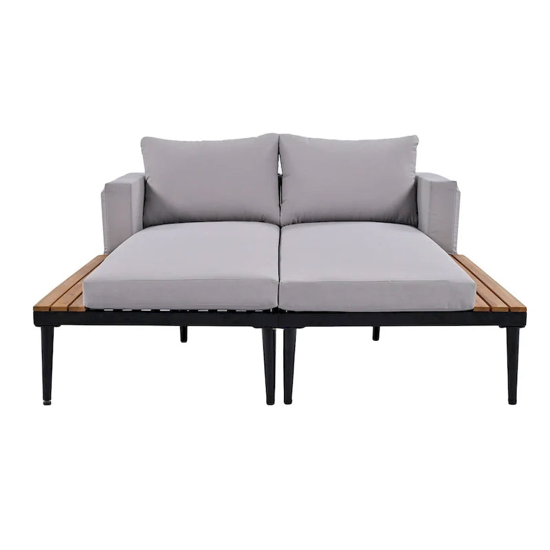 Outdoor Daybed Patio Metal Sun Lounger, 2 in 1 Padded Chaise Lounges, Garden Outdoor Chaise Lounges, Poolside Sunlounger – Image 22