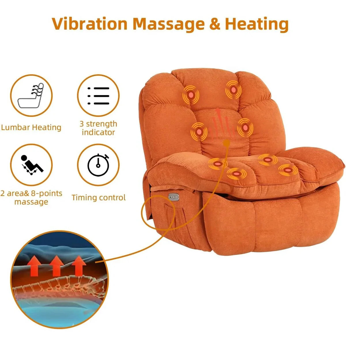 XINMICS Swivel Power Recliner Chair, Massage Rocker Recliners with Heated ,USB, USB-C and Side Pocket – Image 10