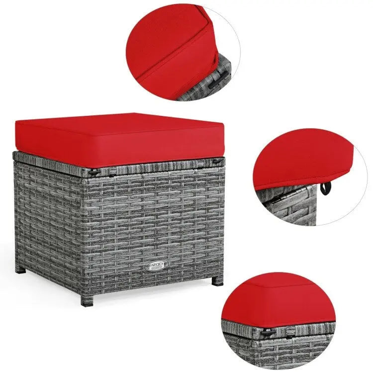 7 Pcs All-Weather Patio Rattan Dining Furniture Sectional Sofa Set with Wicker Ottoman and Cushed Couch – Image 8